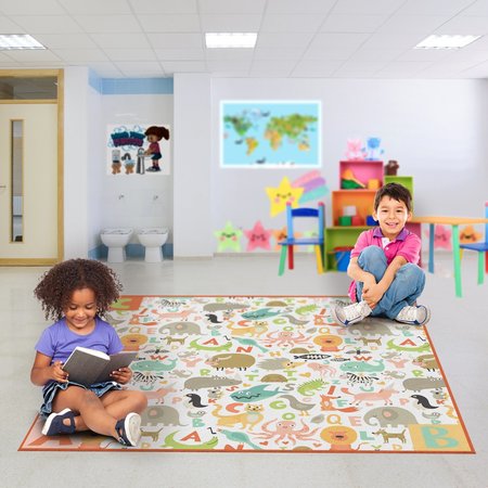 DEERLUX 6 ft. Social Distancing Colorful Kids Classroom Seating Area Rug, ABC Animal Design, 8 x 8 ft Large QI003862.L